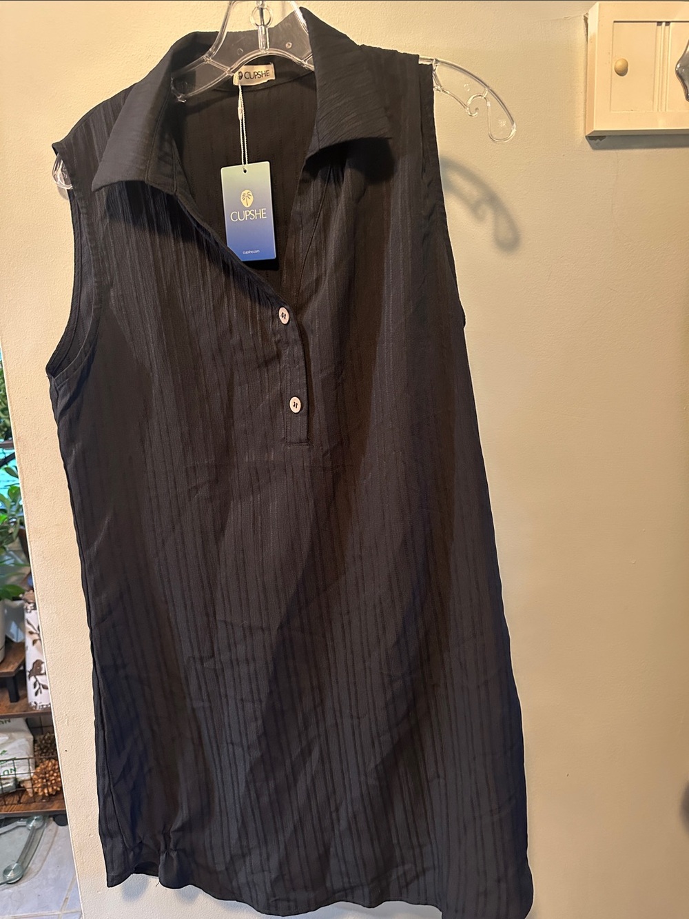 Cupshe Black Sleeveless Collared Button swim cover up Dress nwt medium